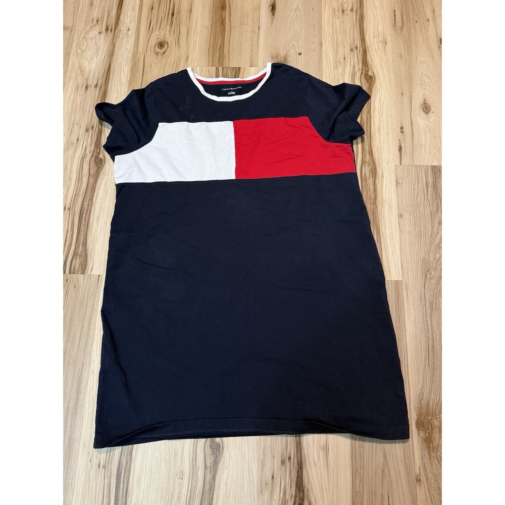 Tommy Hilfiger Women T-Shirt Dress Size 1X Short Sleeve Red White Blue Stretch